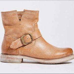 Frye Veronica Buckle Booties Tan Waxed Leather